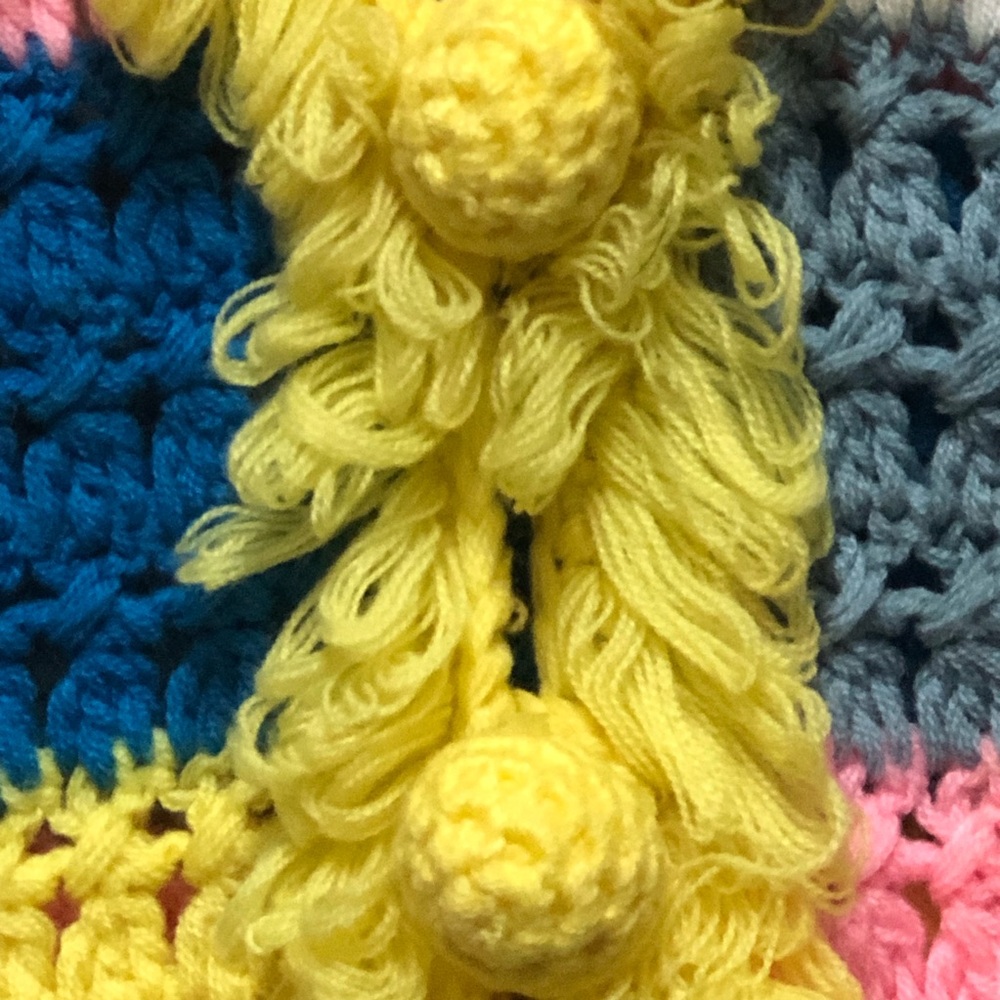 Vintage Handmade Crochet Granny Vest Yellow, Blue, Pink,Gray,White 16”X20”Large - Picture 7 of 9